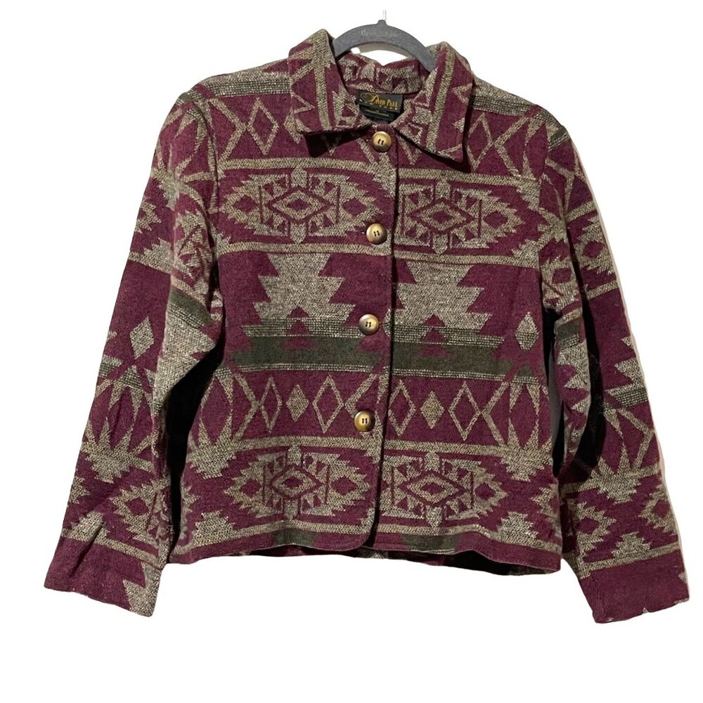 VTG David Paul New York Womens Small Tribal Print Button-Up Jacket Made In USA